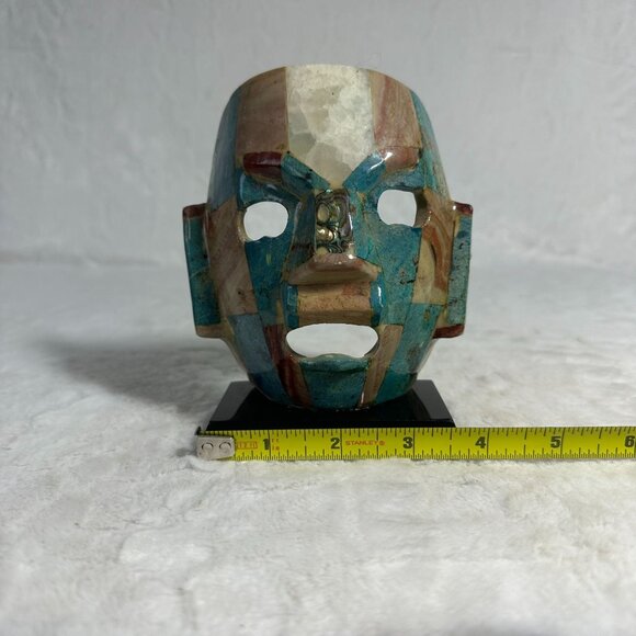 Vintage Mid Century Mayan Aztec Burial Death Mask Precious Stone Mosaic - Picture 8 of 8